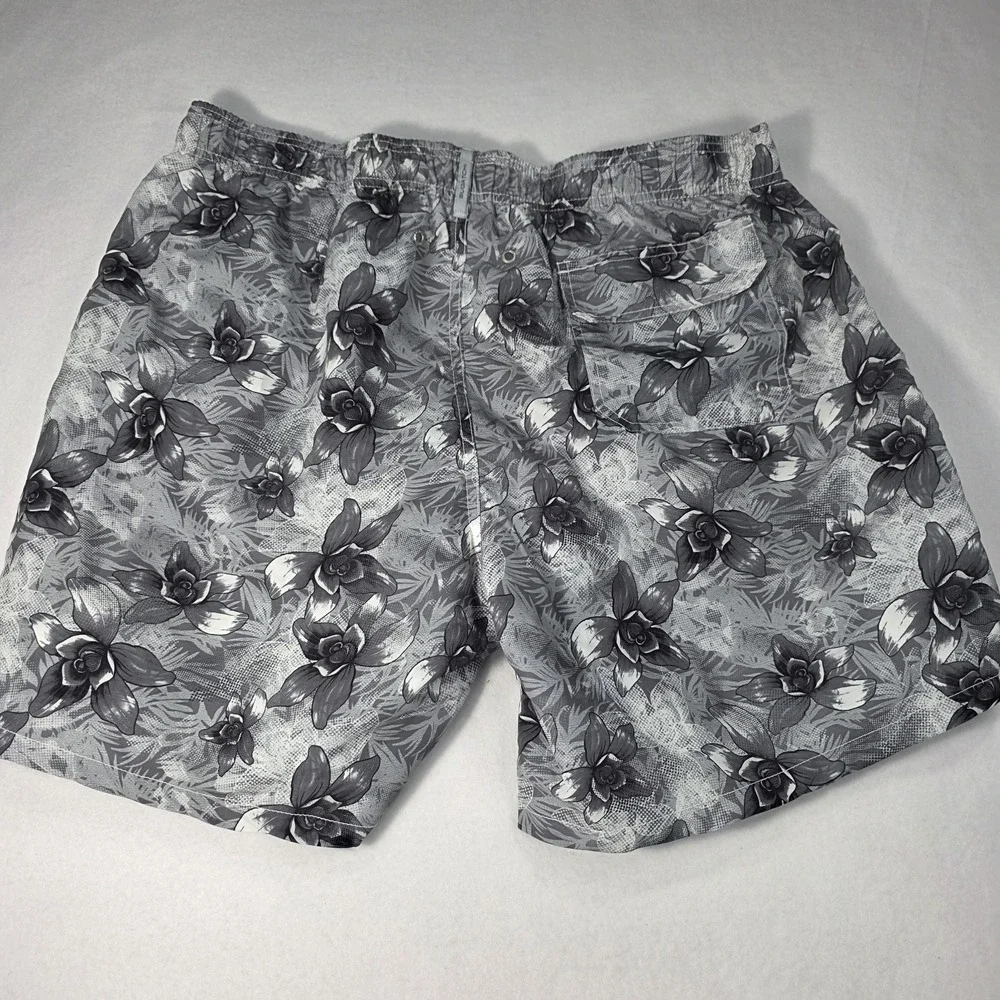 Bugatchi Mens XXL 40 Swim Trunks Orchid Floral Hawaiian‎ Black And White